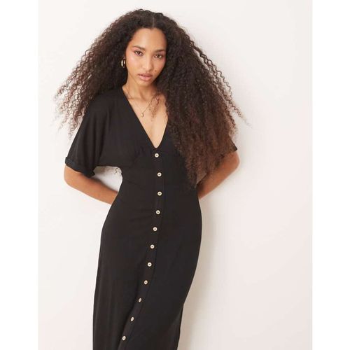 ASOS DESIGN Womens roll sleeve button front midi tea dress in black