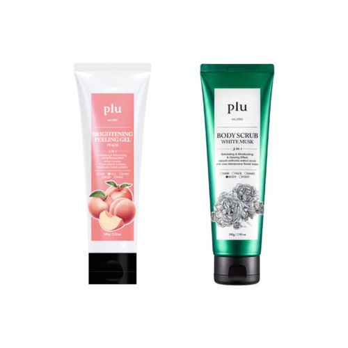 Plu - Brightening Peeling Gel Peach - 100g & Body Scrub - 200g - White Musk Set