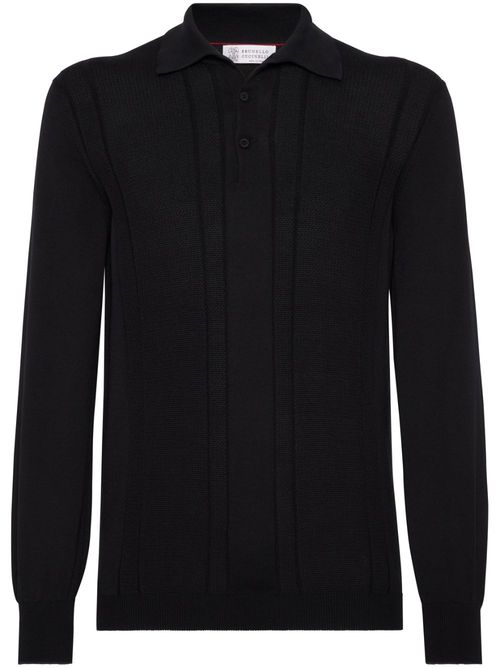 Cotton Waffle Knit Polo — Black