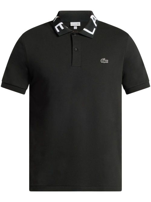 Branded collar logo-appliqué polo shirt - Black
