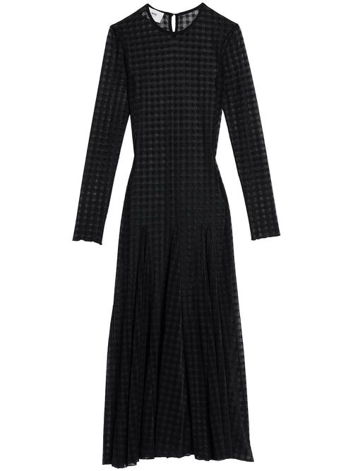 Checked semi-sheer midi dress - Black