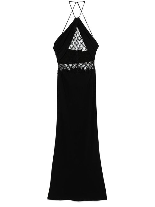Net-detail silk maxi dress - Black