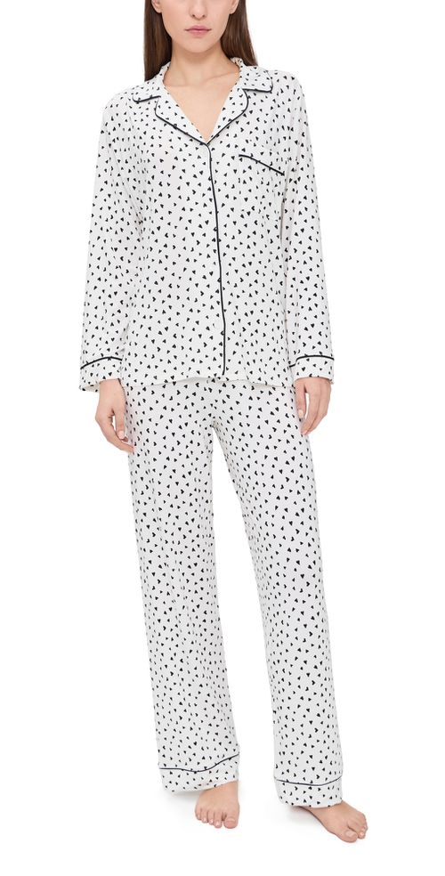 Gisele Printed Long Pajama Set Heart To Heart Black/Black