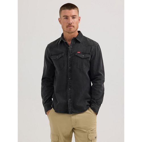 Men's Slim Denim Snap Front Shirt in Black