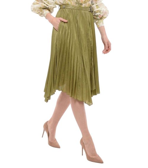 Green Pleated Midi Skirt