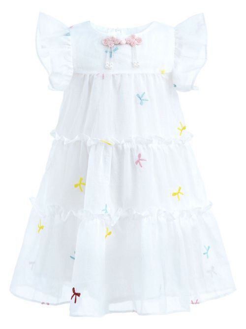 Floral-embroidery dress - White