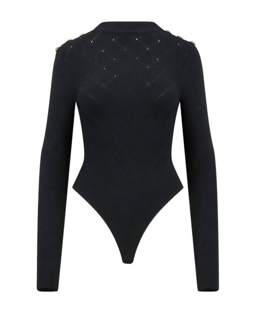 Lion-buttons open-back bodysuit