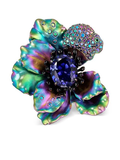 18kt yellow gold Poppy topaz and sapphire pin - Green