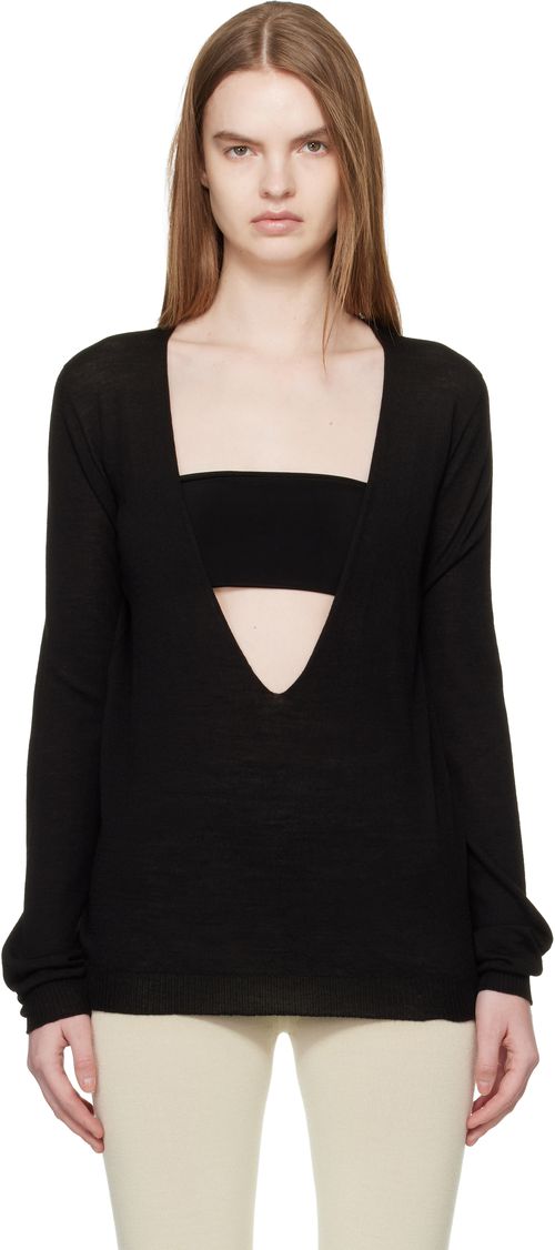 Black Temple Extreme V Neck Pull Sweater