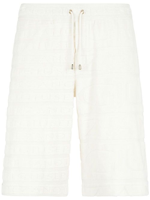 Terry-cloth drawstring-waist Bermuda shorts - White