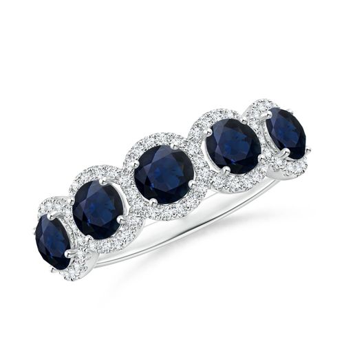Angara 1.65 Carats Half Eternity Five-Stone Sapphire Halo Ring in Platinum