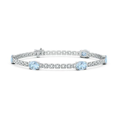 Angara 3.0 Carats Five Stone Oval Aquamarine Station Link Bracelet in 14K White Gold