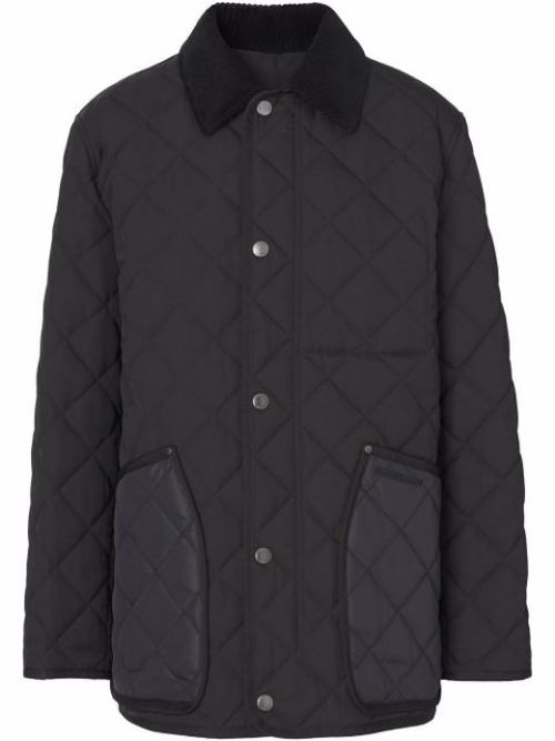 Corduroy-collar quilted jacket