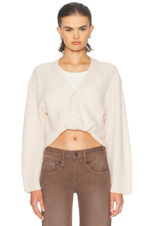 R13 Twisted Front Ribbed Cardigan in Oatmeal - Blush.  L also in