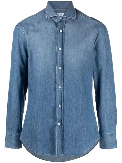 Spread-collar denim shirt - Blue