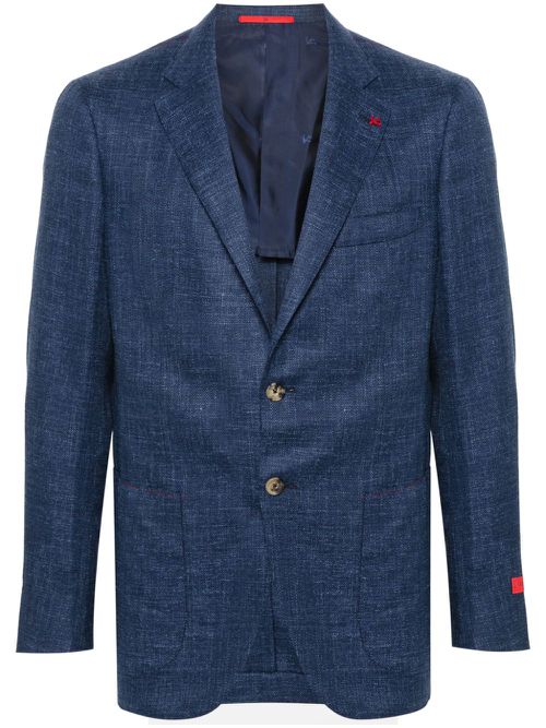 Brooch-detail mélange blazer - Blue