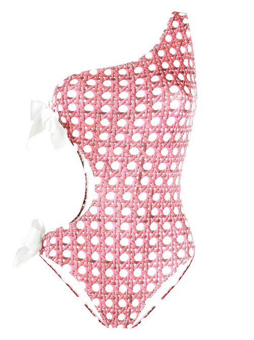 Treillage-print one-shoulder swimsuit - Pink