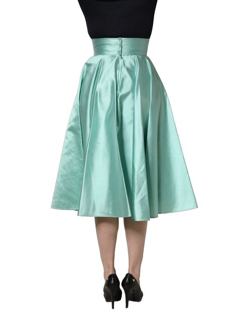 Pleated A-Line Midi Skirt — Green