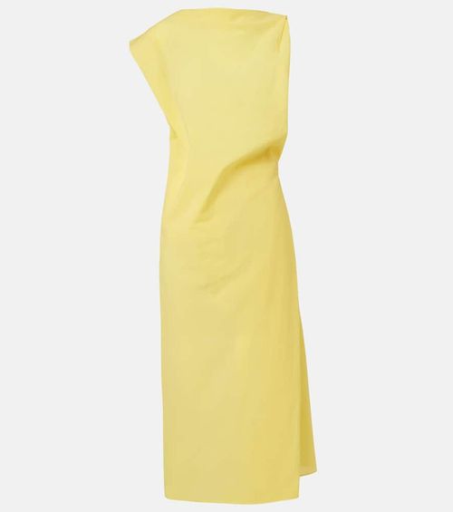 Drap cotton-blend poplin midi dress
