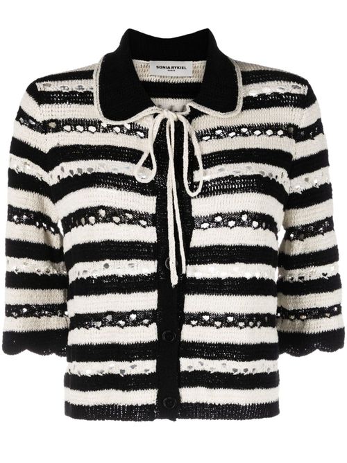 Striped openwork cardigan - Black