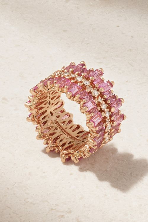 Triple Row Eternity 18-karat Rose Gold, Sapphire And Diamond Ring - 7