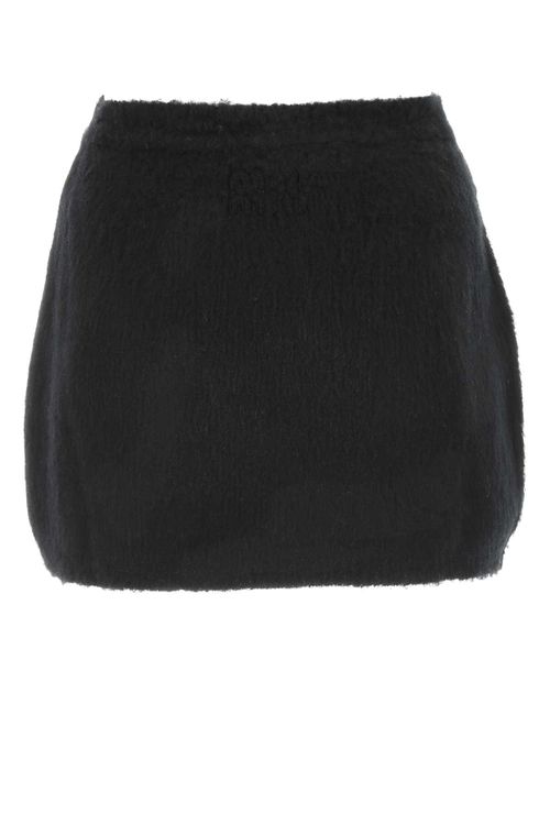 Black Stretch Wool Blend Mini Skirt