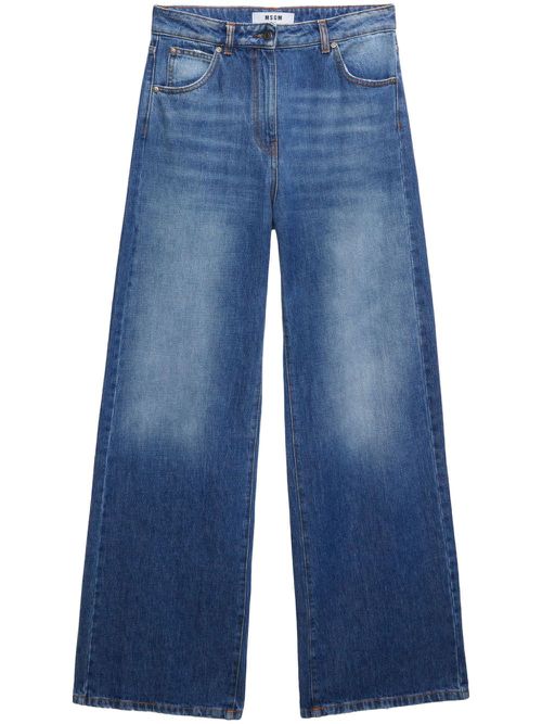 Logo-appliqué wide-leg jeans - Blue