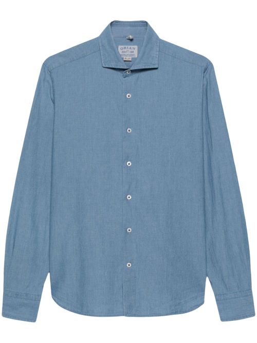Mélange-effect cotton shirt - Blue