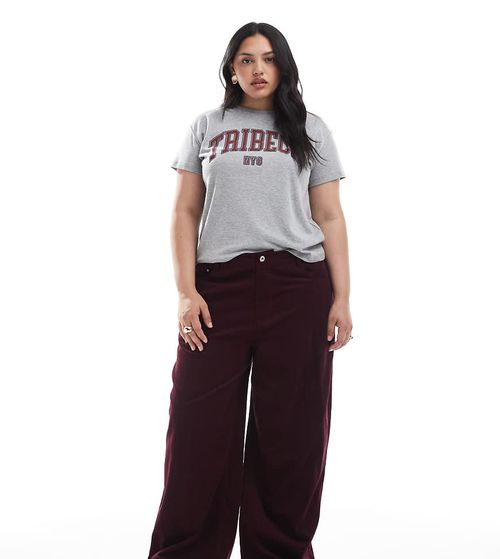 Curve cord wide leg trousers in burgundy pinstripe-Red