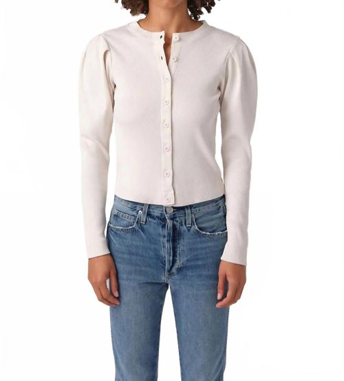 Puff Sleeve Cardigan In Off White