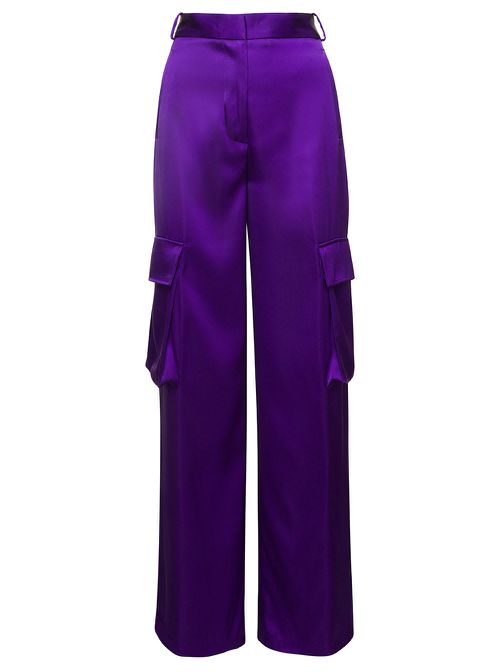 Purple Cargo Pants Satn Effect With Cargo Pockets In Viscose Woman
