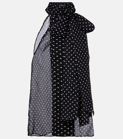 Draped polka-dot silk blouse