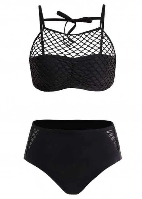 Modlily Pierced Tie Back Mid Waist Bikini Set