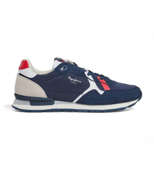 Pepe Jeans for man. PMS40007 Brit Road Leather Sneakers navy (41), Flat, Laces, Casual