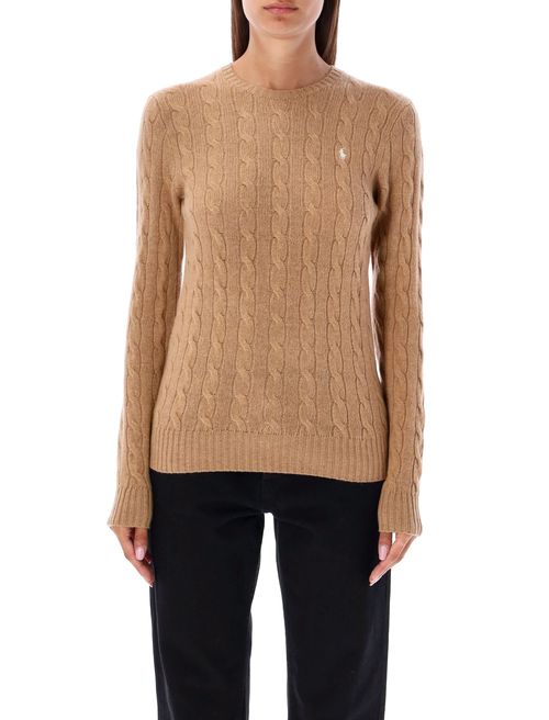 Cable-Knit Sweater with Embroidered Chest Logo