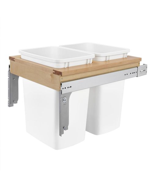 Double Pullout Top Mount Trash Can 35 qt., White, 4WCTM-21DM2 - Light Brown