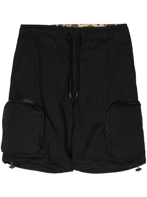 Drawstring cotton-blend shorts - Black