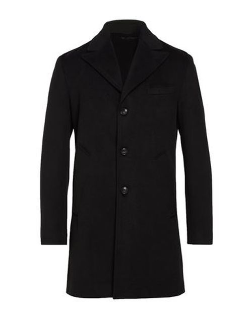 Man Coat Black Size 34 Polyester, Ramie, Elastane
