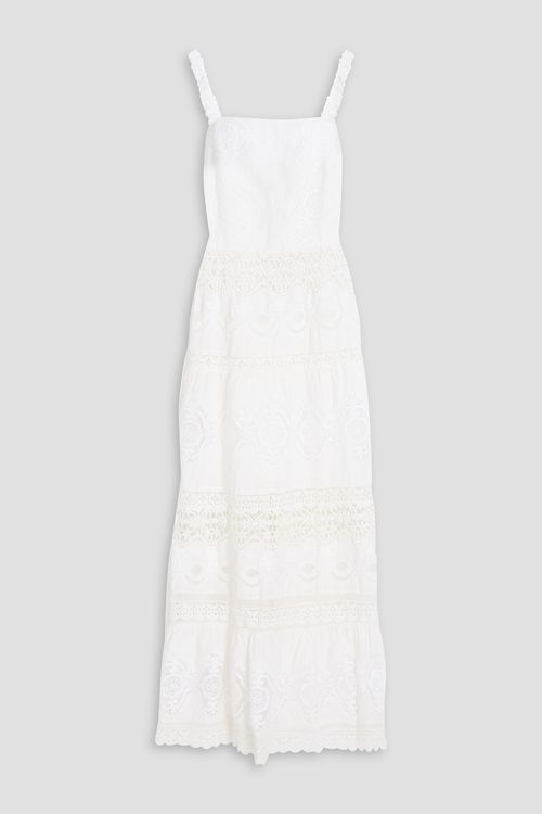 Alice Olivia - Crocheted lace-paneled linen and cotton-blend maxi dress - White - US 4