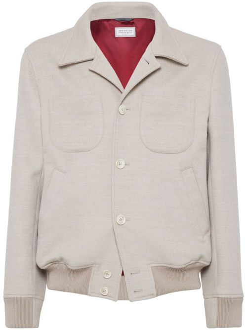 Neutral Single-Breasted Wool Shirt Jacket - Men's - Wool