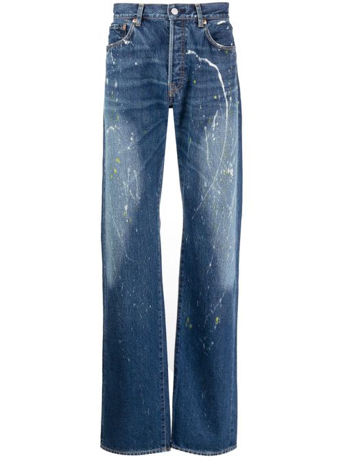 Paint-splatter straight-leg jeans - Blue