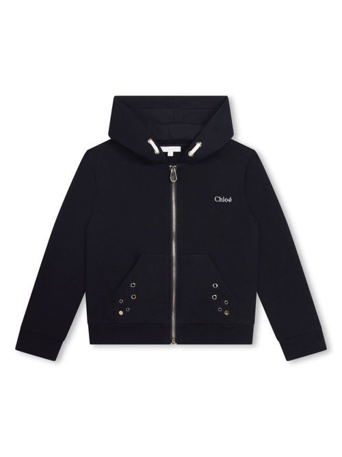 Eyelet-embellished cotton hoodie - Blue