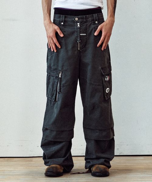 WASHED MILITARY CARGO PANTS CHARCOAL