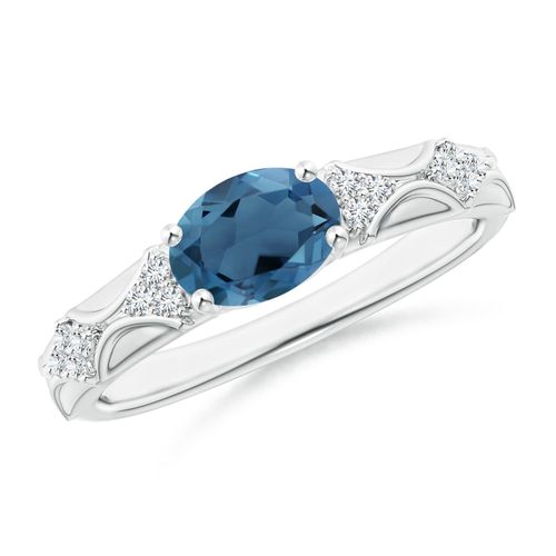 Angara 1.5 Carats Oval London Blue Topaz Vintage Style Ring with Diamond Accents in Platinum