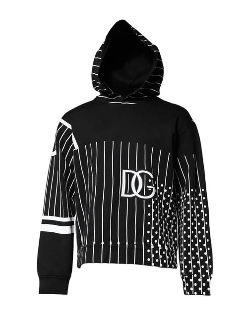 Striped and Dotted Print Hoodie — Black