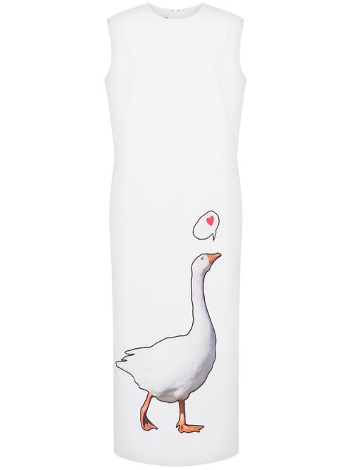 Goose-motif midi dress - White