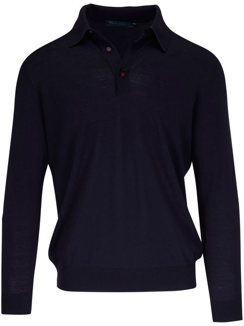 Knitted wool polo jumper - Blue