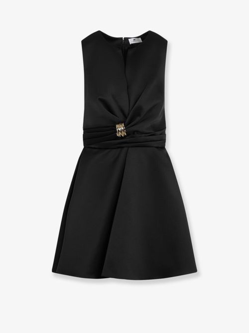 Gold-Trim Sleeveless Mini Dress — Black