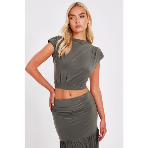 Khaki High Neck Crop Top