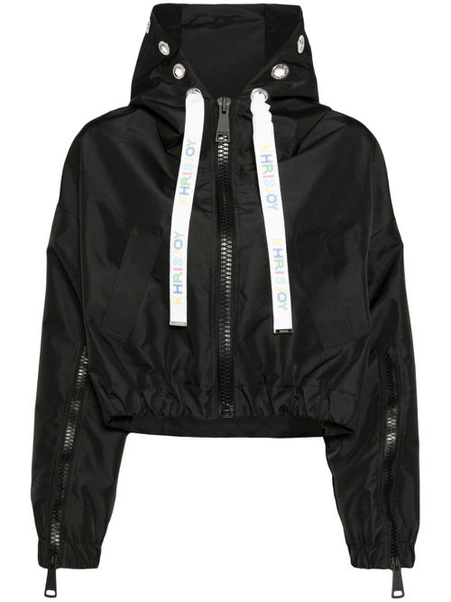 Hooded cropped windbreaker - Black